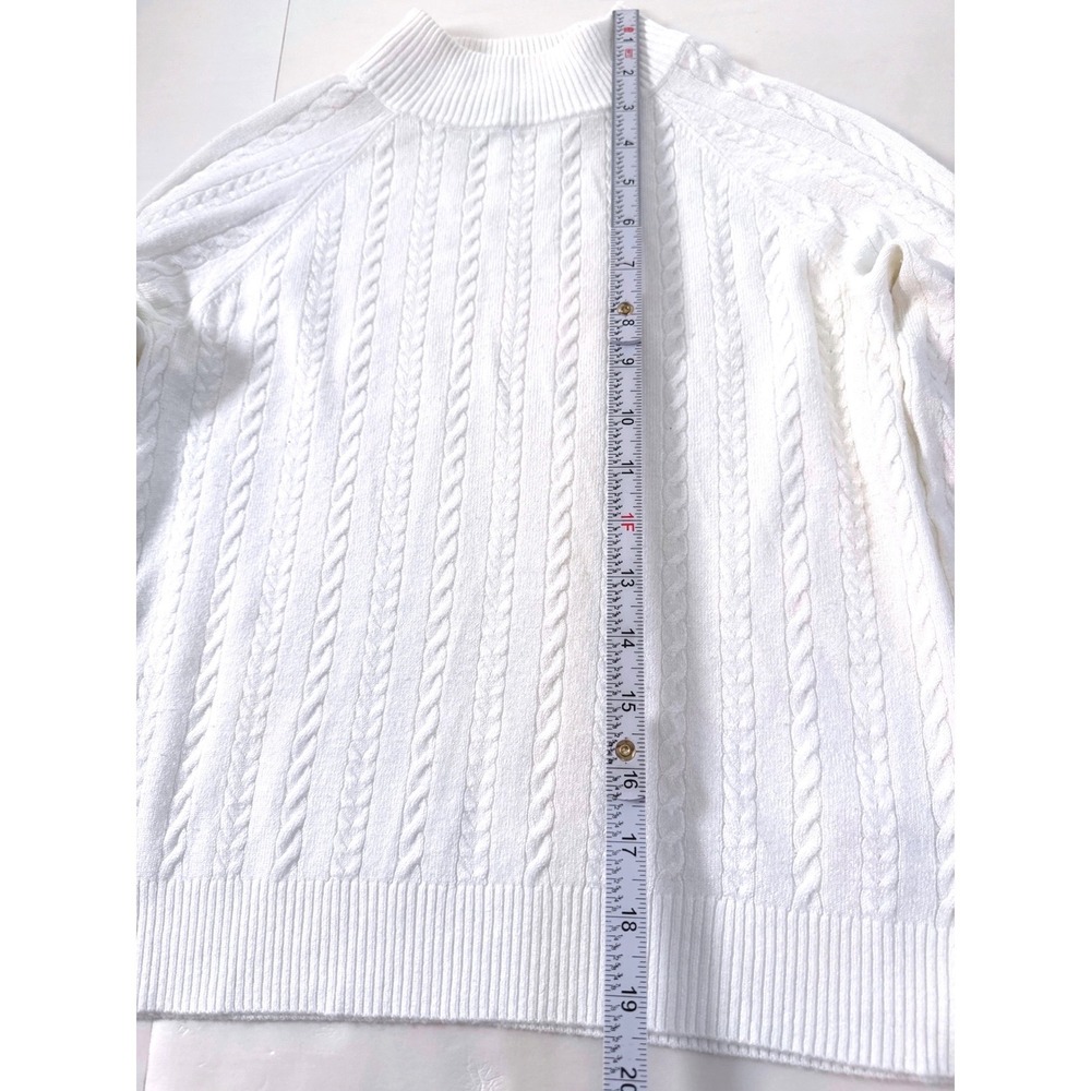 Hooked Up Women Cream White Cable Knit Mock Neck Raglan Sweater Size M - Picture 5 of 8